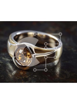 Σετ των 2 Intra Συλλεκτικό Ξύλινο Παζλ Plywood  4mm - Χρυσό και ασημένιο δαχτυλίδι με πορτοκαλί διαμάντι Σε Ξύλινο Κουτί - Διαστάσεις: 10x10 cm – 25 κομμάτια