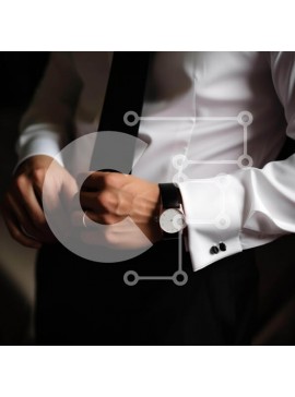 Σετ των 2 Intra Συλλεκτικό Ξύλινο Παζλ Plywood  4mm - Κομψά ντυμένος άντρας με μαύρο ρολόι Σε Ξύλινο Κουτί - Διαστάσεις: 10x10 cm – 25 κομμάτια