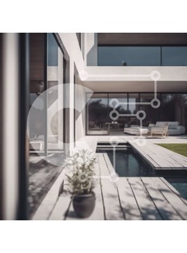 Intra Συλλεκτικό Ξύλινο Παζλ Plywood  4mm - Μοντέρνο σπίτι με μεγάλα παράθυρα και χώρο πισίνας Σε Ξύλινο Κουτί - Διαστάσεις Puzzle: 10x10 cm – 25 κομμάτια