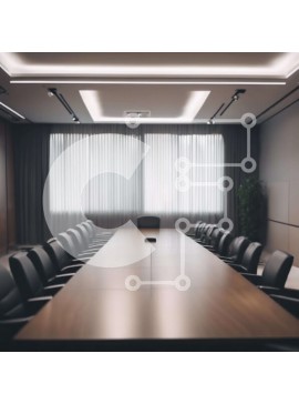 Intra Συλλεκτικό Ξύλινο Παζλ Plywood  4mm - Κενή αίθουσα συνεδριάσεων με μακρύ τραπέζι και μαύρες καρέκλες Σε Ξύλινο Κουτί - Διαστάσεις Puzzle: 10x10 cm – 25 κομμάτια