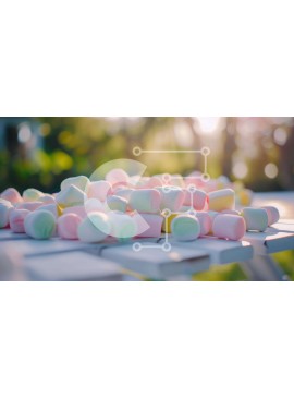 Σετ των 2 Intra Συλλεκτικό Ξύλινο Παζλ Plywood  4mm - Πολύχρωμα Marshmallows σε υπαίθριο τραπέζι Σε Ξύλινο Κουτί - Διαστάσεις: 10x10 cm – 25 κομμάτια