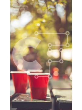 Intra Συλλεκτικό Ξύλινο Παζλ Plywood  4mm - Κόκκινα κύπελλα στο τραπέζι πικνίκ Σε Ξύλινο Κουτί - Διαστάσεις Puzzle: 10x10 cm – 25 κομμάτια