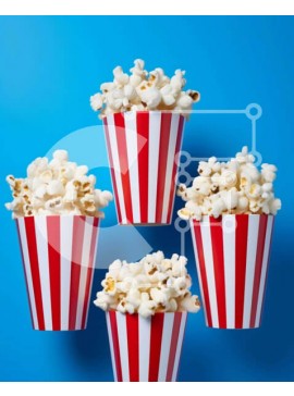 Σετ των 2 Intra Συλλεκτικό Ξύλινο Παζλ Plywood  4mm - Ποπ κορν σε κόκκινα και λευκά ριγέ φλιτζάνια σε μπλε φόντο Σε Ξύλινο Κουτί - Διαστάσεις: 10x10 cm – 25 κομμάτια