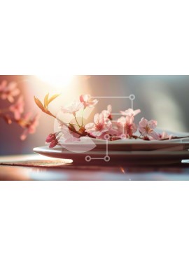 Σετ των 2 Intra Συλλεκτικό Ξύλινο Παζλ Plywood  4mm - Κομψή τραπεζαρία με λευκό πιάτο και ροζ λουλούδια Σε Ξύλινο Κουτί - Διαστάσεις: 10x10 cm – 25 κομμάτια