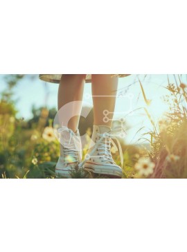 Intra Συλλεκτικό Ξύλινο Παζλ Plywood  4mm - Γυναίκα στη φύση με λευκά αθλητικά παπούτσια και λουλούδια Σε Ξύλινο Κουτί - Διαστάσεις: 10x10 cm – 25 κομμάτια