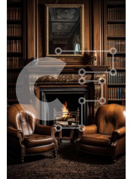 Intra Συλλεκτικό Ξύλινο Παζλ Plywood  4mm - Άνετο εσωτερικό με καφέ δερμάτινες καρέκλες και τζάκι Σε Ξύλινο Κουτί - Διαστάσεις Puzzle: 10x10 cm – 25 κομμάτια