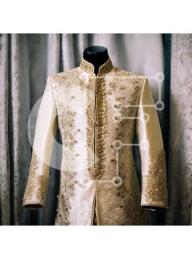 Σετ των 2 Intra Συλλεκτικό Ξύλινο Παζλ Plywood  4mm - Κοστούμι Sherwani σε χρυσό χρώμα στην οθόνη με ντραπέ κουρτίνες Σε Ξύλινο Κουτί - Διαστάσεις: 10x10 cm – 25 κομμάτια