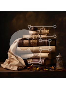 Intra Συλλεκτικό Ξύλινο Παζλ Plywood  4mm - Φθινοπωρινή στοίβα από παλιά βιβλία με κερί και φύλλα Σε Ξύλινο Κουτί - Διαστάσεις Puzzle: 10x10 cm – 25 κομμάτια