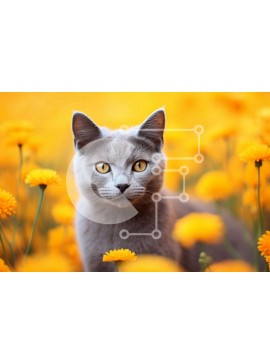 Σετ των 2 Intra Συλλεκτικό Ξύλινο Παζλ Plywood  4mm - Περίεργη γκρίζα γάτα με κίτρινα λουλούδια Σε Ξύλινο Κουτί - Διαστάσεις: 10x10 cm – 25 κομμάτια