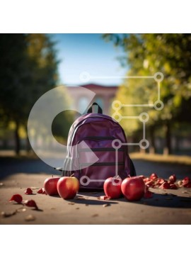 Intra Συλλεκτικό Ξύλινο Παζλ Plywood  4mm - Μωβ σακίδιο πλάτης με σκόρπια μήλα Σε Ξύλινο Κουτί - Διαστάσεις: 10x10 cm – 25 κομμάτια