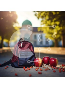 Intra Συλλεκτικό Ξύλινο Παζλ Plywood  4mm - Κόκκινο σακίδιο πλάτης με μήλα και φύλλα Σε Ξύλινο Κουτί - Διαστάσεις: 10x10 cm – 25 κομμάτια