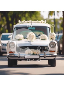 Intra Συλλεκτικό Ξύλινο Παζλ Plywood  4mm - Vintage αυτοκίνητο γάμου με λουλουδένιες διακοσμήσεις Σε Ξύλινο Κουτί - Διαστάσεις Puzzle: 10x10 cm – 25 κομμάτια