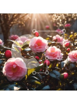 Intra Συλλεκτικό Ξύλινο Παζλ Plywood  4mm - Ζωντανά ροζ λουλούδια στον ηλιόλουστο διακοσμητικό κήπο Σε Ξύλινο Κουτί - Διαστάσεις: 10x10 cm – 25 κομμάτια