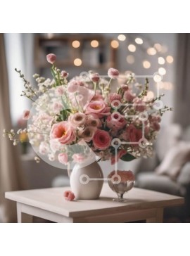 Intra Συλλεκτικό Ξύλινο Παζλ Plywood  4mm - Λευκό βάζο με ροζ και λευκά λουλούδια στο τραπέζι Σε Ξύλινο Κουτί - Διαστάσεις Puzzle: 10x10 cm – 25 κομμάτια