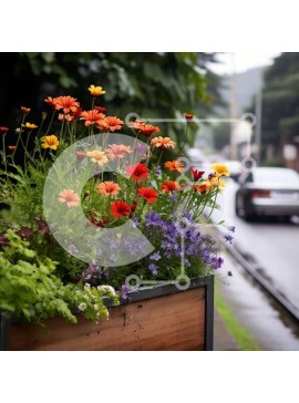 Intra Συλλεκτικό Ξύλινο Παζλ Plywood  4mm - Πολύχρωμο φυτευτή λουλουδιών στην άκρη του δρόμου Σε Ξύλινο Κουτί - Διαστάσεις: 10x10 cm – 25 κομμάτια