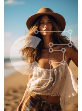 Intra Συλλεκτικό Ξύλινο Παζλ Plywood  4mm - Γυναίκα στην παραλία με μπλουζάκι και σορτς εκτός ώμου Σε Ξύλινο Κουτί - Διαστάσεις Puzzle: 10x10 cm – 25 κομμάτια