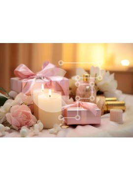 Intra Συλλεκτικό Ξύλινο Παζλ Plywood  4mm - Ροζ και λευκά κουτιά δώρων και κεριά σε ένα γιορτινό τραπέζι Σε Ξύλινο Κουτί - Διαστάσεις Puzzle: 10x10 cm – 25 κομμάτια