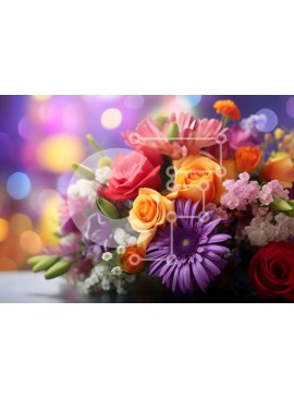 Intra Συλλεκτικό Ξύλινο Παζλ Plywood  4mm - Πολύχρωμο μπουκέτο λουλουδιών με φρέσκα φύλλα και φώτα Bokeh Σε Ξύλινο Κουτί - Διαστάσεις: 10x10 cm – 25 κομμάτια