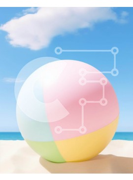 Intra Συλλεκτικό Ξύλινο Παζλ Plywood  4mm - Πολύχρωμο Beach Ball δίπλα στον ωκεανό Σε Ξύλινο Κουτί - Διαστάσεις Puzzle: 10x10 cm – 25 κομμάτια