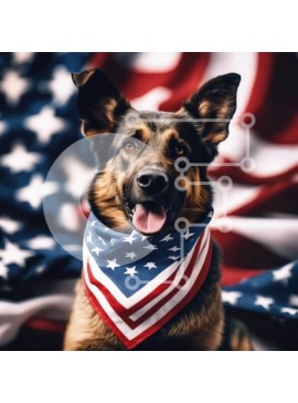 Intra Συλλεκτικό Ξύλινο Παζλ Plywood  4mm - Γερμανικός Ποιμενικός Σκύλος με Αμερικανική Σημαία Μπαντάνα Σε Ξύλινο Κουτί - Διαστάσεις: 10x10 cm – 25 κομμάτια