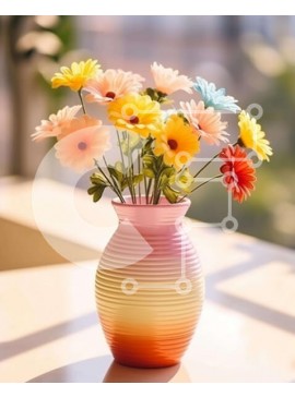 Intra Συλλεκτικό Ξύλινο Παζλ Plywood  4mm - Ροζ βάζο με πολύχρωμα λουλούδια Σε Ξύλινο Κουτί - Διαστάσεις: 10x10 cm – 25 κομμάτια