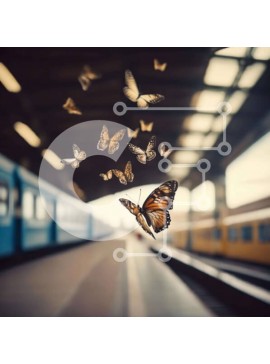 Intra Συλλεκτικό Ξύλινο Παζλ Plywood  4mm - Πεταλούδες στο σιδηροδρομικό σταθμό Σε Ξύλινο Κουτί - Διαστάσεις: 10x10 cm – 25 κομμάτια