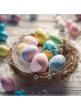 Intra Συλλεκτικό Ξύλινο Παζλ Plywood  4mm - Πολύχρωμα Πασχαλινά αυγά σε μια φωλιά Σε Ξύλινο Κουτί - Διαστάσεις Puzzle: 10x10 cm – 25 κομμάτια