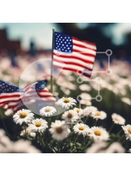 Intra Συλλεκτικό Ξύλινο Παζλ Plywood  4mm - Αμερικανική σημαία στο πεδίο των μαργαριτών Σε Ξύλινο Κουτί - Διαστάσεις Puzzle: 10x10 cm – 25 κομμάτια