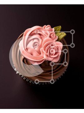 Σετ των 2 Intra Συλλεκτικό Ξύλινο Παζλ Plywood  4mm - Κομψό Cupcake σοκολάτας με ροζ τριαντάφυλλα και πράσινα φύλλα Σε Ξύλινο Κουτί - Διαστάσεις: 10x10 cm – 25 κομμάτια