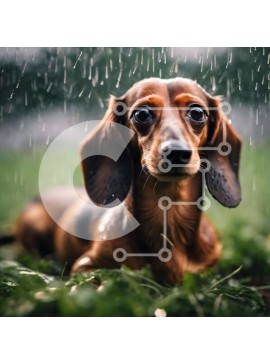 Intra Συλλεκτικό Ξύλινο Παζλ Plywood  4mm - Σκύλος Dachshund που απολαμβάνει τη βροχή Σε Ξύλινο Κουτί - Διαστάσεις: 10x10 cm – 25 κομμάτια