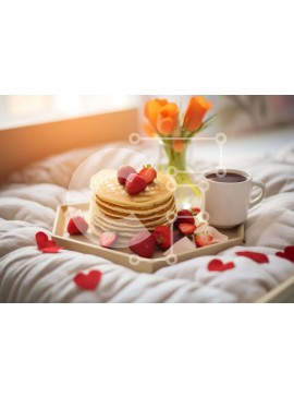 Σετ των 2 Intra Συλλεκτικό Ξύλινο Παζλ Plywood  4mm - Ρομαντικό πρωινό στο κρεβάτι με τηγανίτες και φράουλες Σε Ξύλινο Κουτί - Διαστάσεις: 10x10 cm – 25 κομμάτια