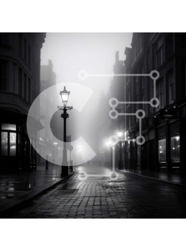 Intra Συλλεκτικό Ξύλινο Παζλ Plywood  4mm - Σκοτεινή ομιχλώδης οδός με πεζούς και φως του δρόμου Σε Ξύλινο Κουτί - Διαστάσεις Puzzle: 10x10 cm – 25 κομμάτια