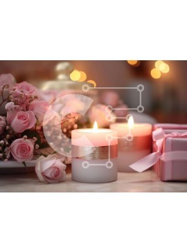 Intra Συλλεκτικό Ξύλινο Παζλ Plywood  4mm - Ροζ κεριά, κουτί δώρου και τριαντάφυλλα Σε Ξύλινο Κουτί - Διαστάσεις Puzzle: 10x10 cm – 25 κομμάτια