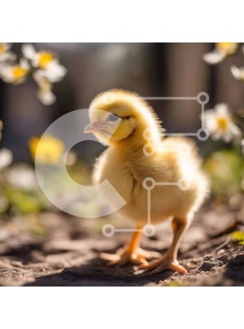 Intra Συλλεκτικό Ξύλινο Παζλ Plywood  4mm - Νέο κίτρινο κοτόπουλο μπροστά από τα λουλούδια Σε Ξύλινο Κουτί - Διαστάσεις: 10x10 cm – 25 κομμάτια