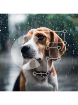 Intra Συλλεκτικό Ξύλινο Παζλ Plywood  4mm - Σκύλος Beagle που κάθεται στη βροχή Σε Ξύλινο Κουτί - Διαστάσεις: 10x10 cm – 25 κομμάτια