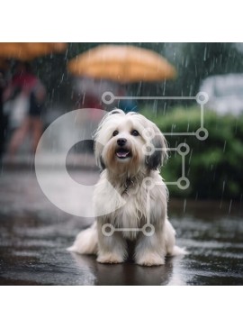 Intra Συλλεκτικό Ξύλινο Παζλ Plywood  4mm - Σκύλος που περιμένει στη βροχή κάτω από τις ομπρέλες Σε Ξύλινο Κουτί - Διαστάσεις Puzzle: 10x10 cm – 25 κομμάτια