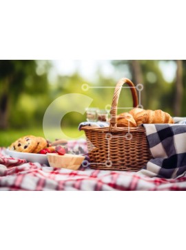 Σετ των 2 Intra Συλλεκτικό Ξύλινο Παζλ Plywood  4mm - Καλάθι πικνίκ γεμάτο με κρουασάν, μπισκότα και φρούτα Σε Ξύλινο Κουτί - Διαστάσεις: 10x10 cm – 25 κομμάτια