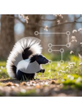 Intra Συλλεκτικό Ξύλινο Παζλ Plywood  4mm - Μαύρο και άσπρο Skunk στο γρασίδι κοντά σε δέντρα Σε Ξύλινο Κουτί - Διαστάσεις: 10x10 cm – 25 κομμάτια