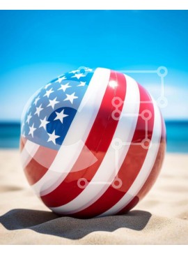 Intra Συλλεκτικό Ξύλινο Παζλ Plywood  4mm - Κόκκινη, λευκή και μπλε μπάλα παραλίας κοντά στον ωκεανό Σε Ξύλινο Κουτί - Διαστάσεις Puzzle: 10x10 cm – 25 κομμάτια