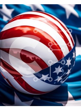 Intra Συλλεκτικό Ξύλινο Παζλ Plywood  4mm - Κόκκινη, άσπρη και μπλε μπάλα σε φόντο αμερικανικής σημαίας Σε Ξύλινο Κουτί - Διαστάσεις Puzzle: 10x10 cm – 25 κομμάτια