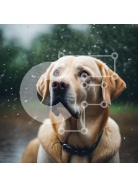 Intra Συλλεκτικό Ξύλινο Παζλ Plywood  4mm - Χρυσός σκύλος Λαμπραντόρ που κάθεται στη βροχή Σε Ξύλινο Κουτί - Διαστάσεις: 10x10 cm – 25 κομμάτια