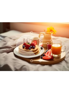 Σετ των 2 Intra Συλλεκτικό Ξύλινο Παζλ Plywood  4mm - Δίσκος πρωινού με τηγανίτες, φρέσκα φρούτα και καφέ Σε Ξύλινο Κουτί - Διαστάσεις: 10x10 cm – 25 κομμάτια