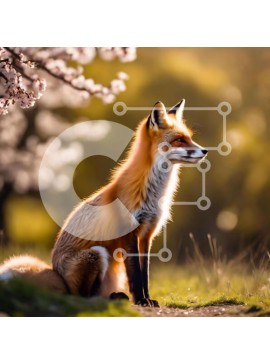 Intra Συλλεκτικό Ξύλινο Παζλ Plywood  4mm - Κόκκινη αλεπού στη φύση κοντά σε κερασιές Σε Ξύλινο Κουτί - Διαστάσεις: 10x10 cm – 25 κομμάτια