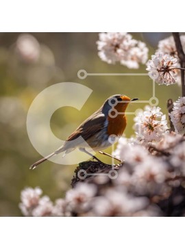 Intra Συλλεκτικό Ξύλινο Παζλ Plywood  4mm - Μικρό πουλί σκαρφαλωμένο στα λευκά λουλούδια Σε Ξύλινο Κουτί - Διαστάσεις: 10x10 cm – 25 κομμάτια