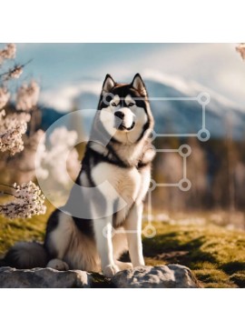 Intra Συλλεκτικό Ξύλινο Παζλ Plywood  4mm - Ασπρόμαυρος γεροδεμένος σκύλος στον κήπο των ανθισμένων κερασιών Σε Ξύλινο Κουτί - Διαστάσεις: 10x10 cm – 25 κομμάτια