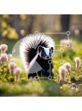 Intra Συλλεκτικό Ξύλινο Παζλ Plywood  4mm - Μαύρο και άσπρο Skunk που κάθεται στο γρασίδι Σε Ξύλινο Κουτί - Διαστάσεις: 10x10 cm – 25 κομμάτια