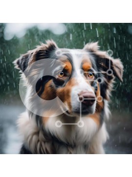 Intra Συλλεκτικό Ξύλινο Παζλ Plywood  4mm - Καφέ και άσπρο σκυλί που στέκεται στη βροχή Σε Ξύλινο Κουτί - Διαστάσεις: 10x10 cm – 25 κομμάτια
