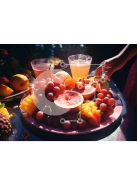 Σετ των 2 Intra Συλλεκτικό Ξύλινο Παζλ Plywood  4mm - Πιάτο με φρέσκα φρούτα με πρόσωπο και ποτήρια Σε Ξύλινο Κουτί - Διαστάσεις: 10x10 cm – 25 κομμάτια