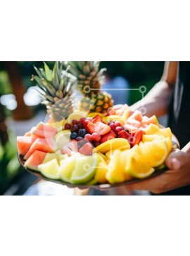 Σετ των 2 Intra Συλλεκτικό Ξύλινο Παζλ Plywood  4mm - Πιάτο με φρέσκα φρούτα με ανανά, φράουλες και μάνγκο Σε Ξύλινο Κουτί - Διαστάσεις: 10x10 cm – 25 κομμάτια