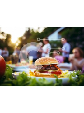 Σετ των 2 Intra Συλλεκτικό Ξύλινο Παζλ Plywood  4mm - Burger και άνθρωποι σε υπαίθρια συγκέντρωση Σε Ξύλινο Κουτί - Διαστάσεις: 10x10 cm – 25 κομμάτια